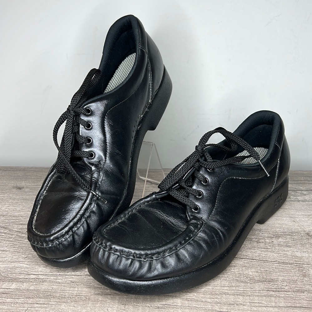 SAS Black Leather Take Time Lace Comfort Oxfords Shoe size 10.5
